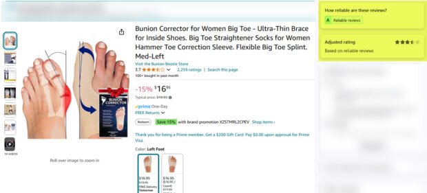 Best Selling Bunion Corrector with Unreliable Amazon Reviews